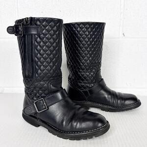 CHANEL Black Quilted Combat Boots